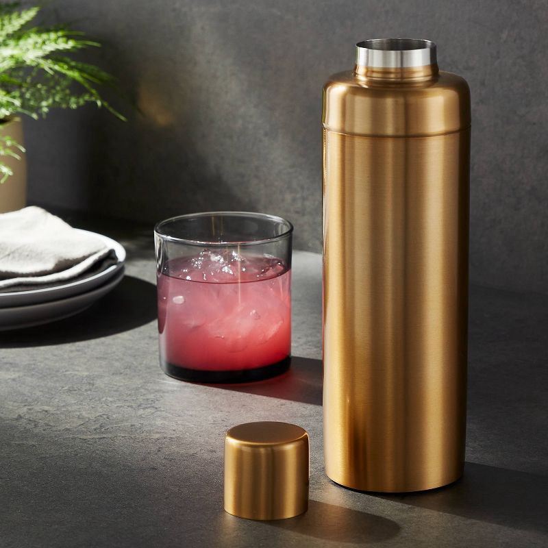 slide 2 of 3, Metal Cocktail Shaker Gold - Threshold™: Stainless Steel, 25oz Capacity, Lacquered Finish, Barware Accessory, 25 oz