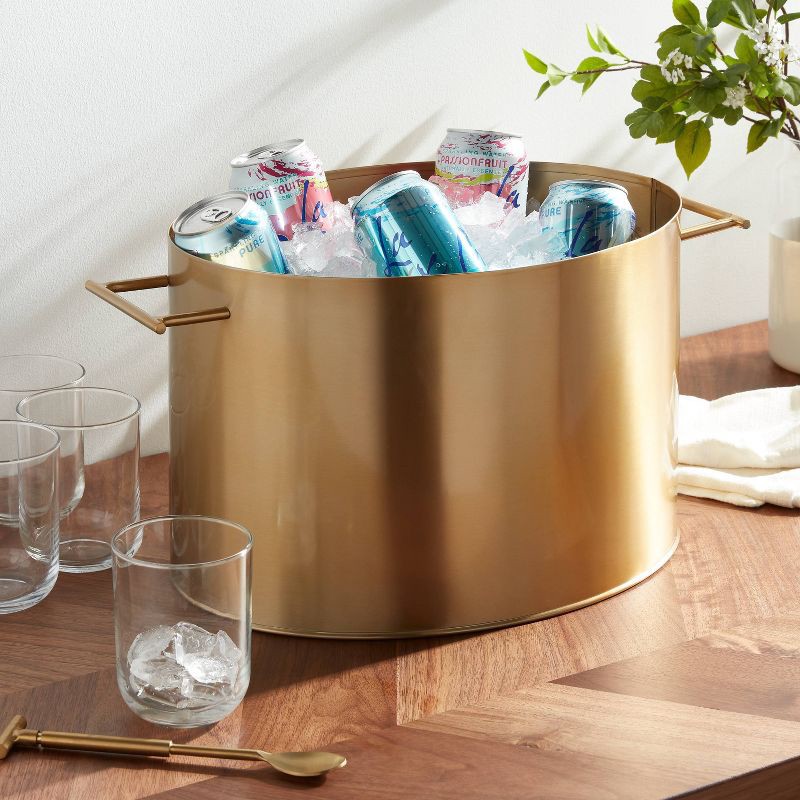 slide 2 of 3, Metal Oval Beverage Tub Gold - Threshold™: Stainless Steel Drink & Ice Bucket, 14.5L Capacity, Cold Beverage Server, 14.5 liter