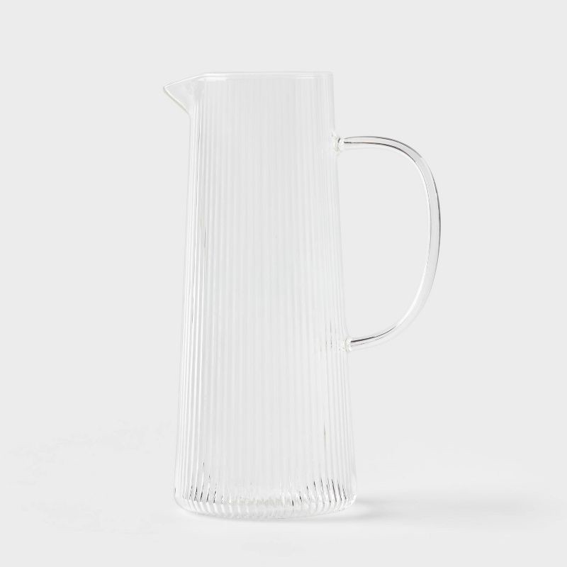 slide 1 of 3, Ribbed Glass Pitcher Clear - Threshold™: 40.5oz Dishwasher-Safe Beverage Server for Hot/Cold Drinks, 40.5 oz