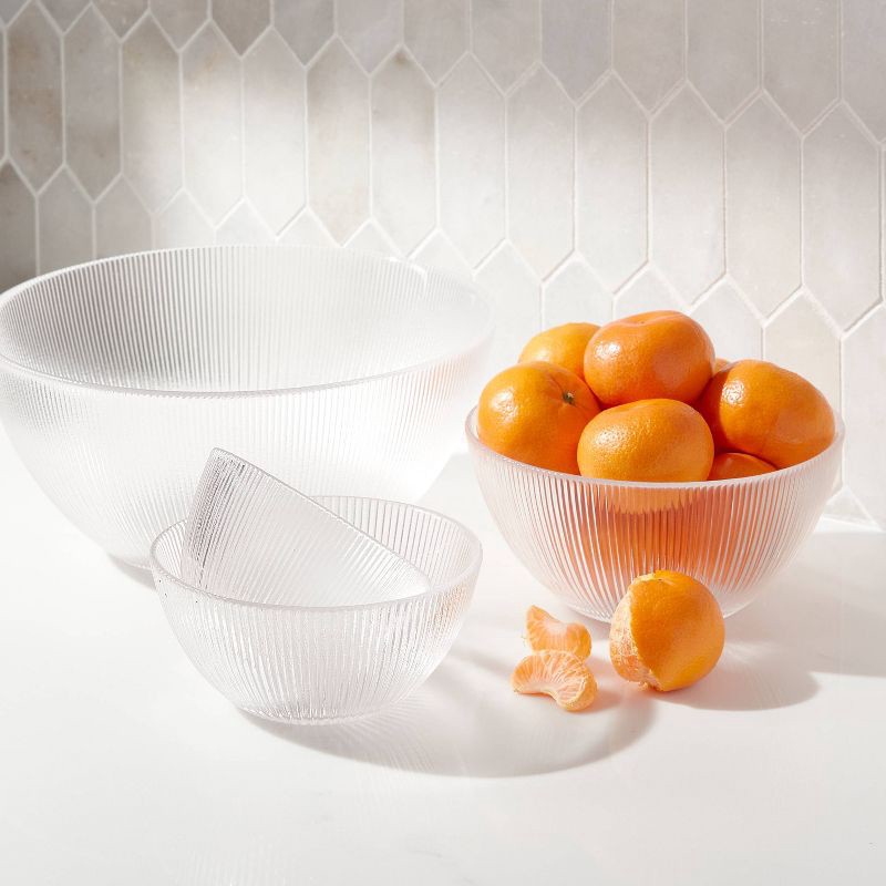 slide 2 of 3, 4pc Ribbed Glass Bowl Set Clear - Threshold™: Dishwasher-Safe Serving Bowls, Lead-Free, 72.7oz & 22oz Capacity, 4 ct, 72.7 oz, 22 oz