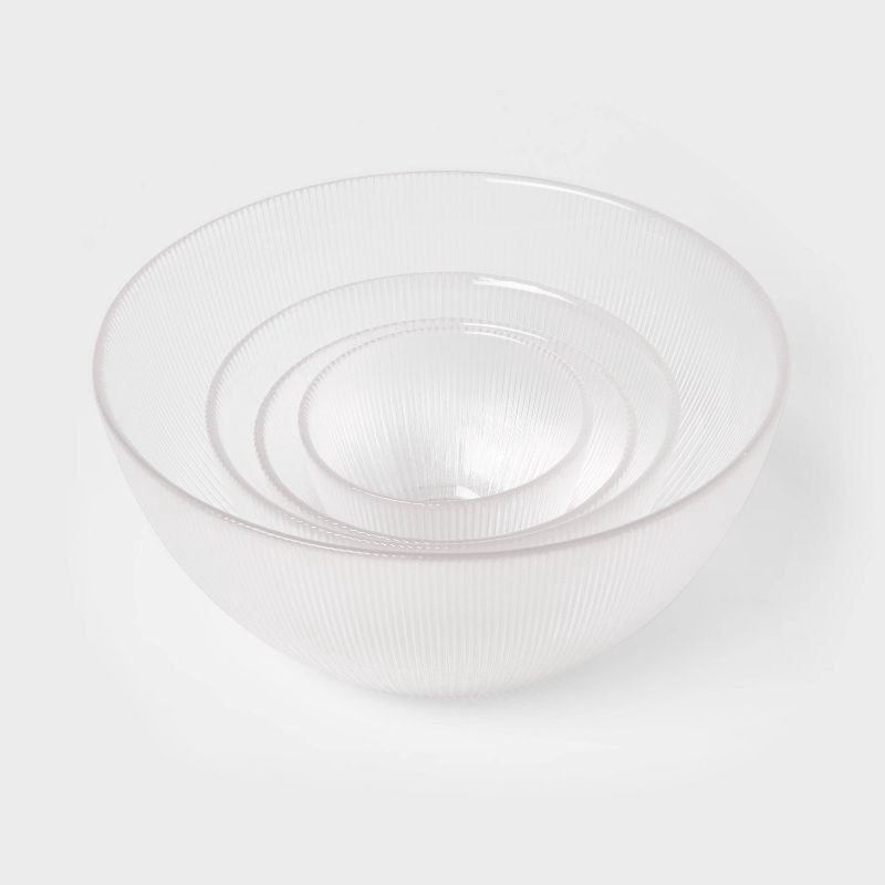 slide 3 of 3, 4pc Ribbed Glass Bowl Set Clear - Threshold™: Dishwasher-Safe Serving Bowls, Lead-Free, 72.7oz & 22oz Capacity, 4 ct, 72.7 oz, 22 oz