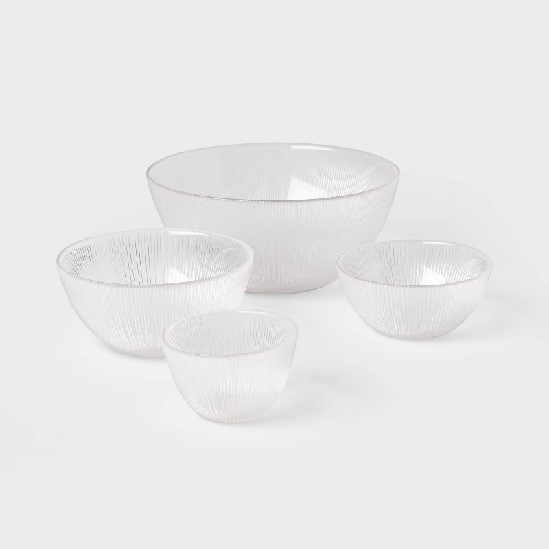 slide 1 of 3, 4pc Ribbed Glass Bowl Set Clear - Threshold™: Dishwasher-Safe Serving Bowls, Lead-Free, 72.7oz & 22oz Capacity, 4 ct, 72.7 oz, 22 oz