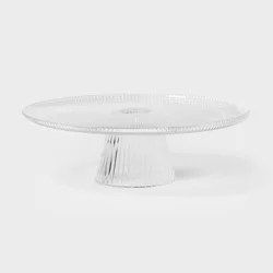 Ribbed Large Glass Cake Stand Clear - Threshold™: Handcrafted Round Dessert & Serving Stand, Dishwasher-Safe