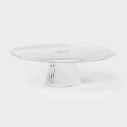 Ribbed Large Glass Cake Stand Clear - Threshold™: Handcrafted Round Dessert & Serving Stand, Dishwasher-Safe