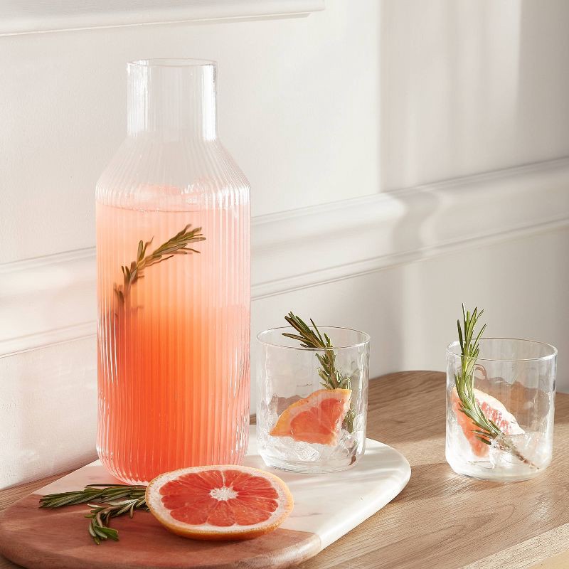 slide 2 of 3, Ribbed Glass Carafe Clear - Threshold™: Dishwasher-Safe Beverage Server, 50oz Cold Drink Pitcher, Cadmium-Free Glass, 50 oz