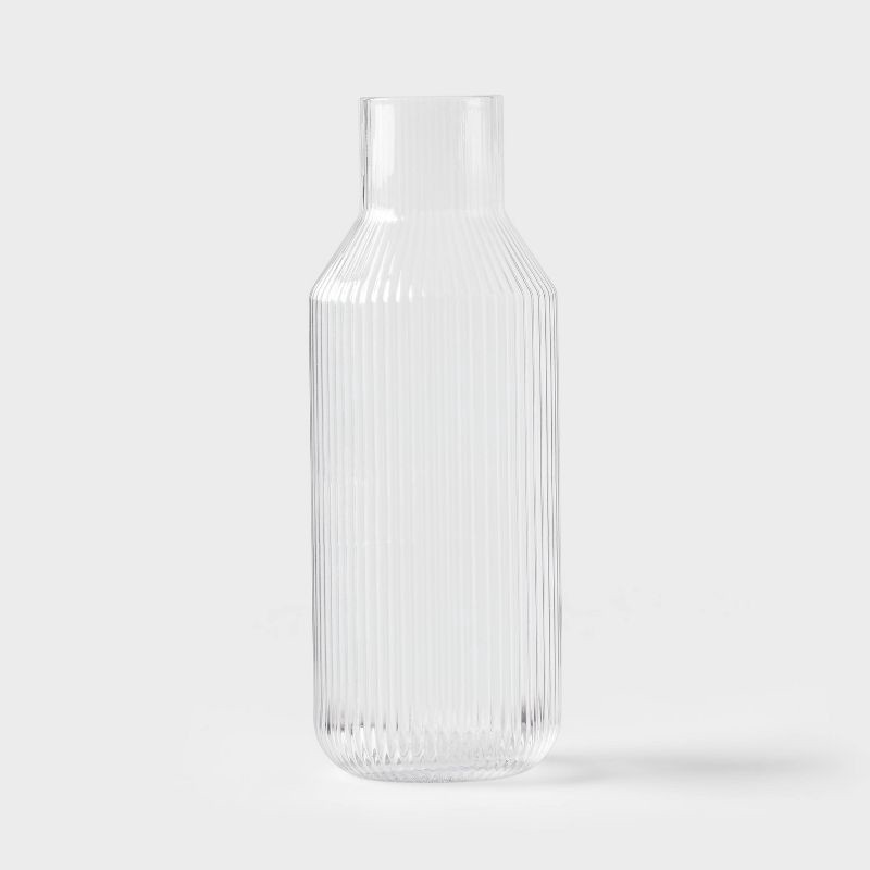 slide 1 of 3, Ribbed Glass Carafe Clear - Threshold™: Dishwasher-Safe Beverage Server, 50oz Cold Drink Pitcher, Cadmium-Free Glass, 50 oz
