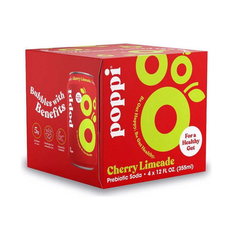 slide 1 of 1, Poppi Cherry Limeade Prebiotic Beverage - 4pk/12 fl oz Cans, 4 ct; 12 fl oz