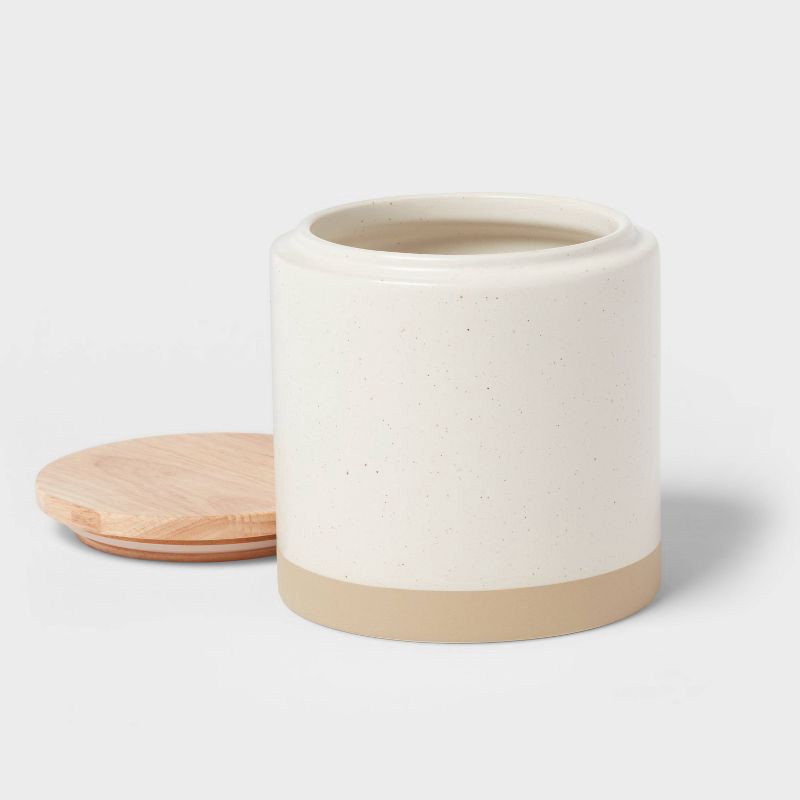 slide 3 of 3, Camwood Collection Medium Stoneware Canister with Wood Lid Cream - Threshold™, 1 ct