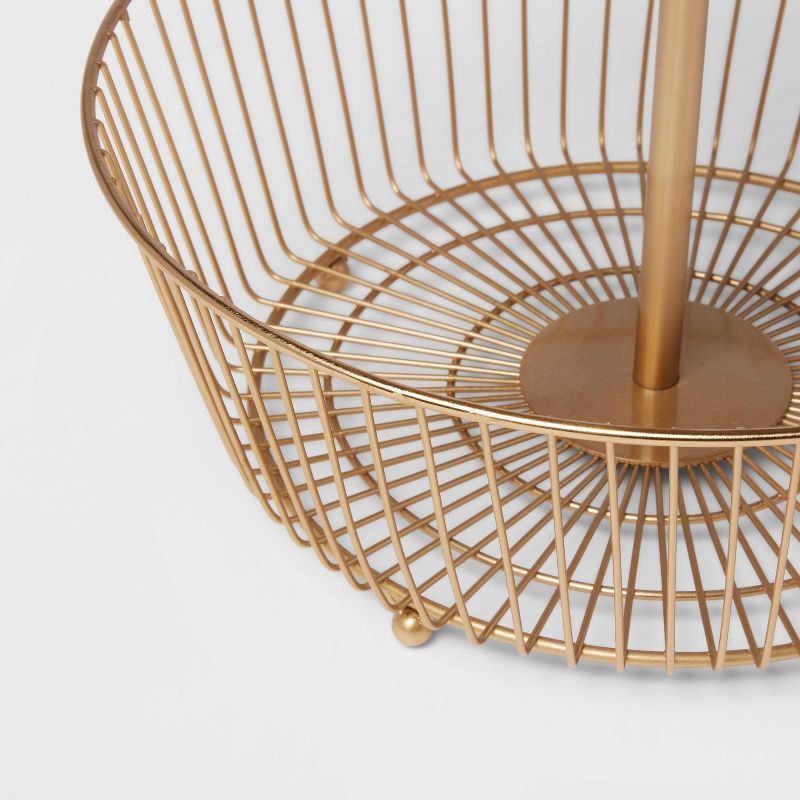 slide 3 of 3, Delavan Collection Metal Wire Fruit Basket Gold - Threshold™: Iron Round Fruit Holder Kitchen, 15.75" Height, 1 ct