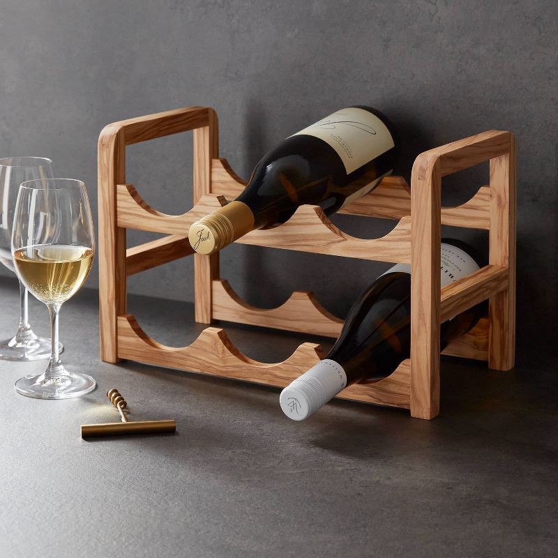 slide 2 of 3, 6 Bottles Olivewood Wine Rack Brown - Threshold™: Countertop Holder, Freestanding, Multi-Compartments, Varnished Wood, 6 ct
