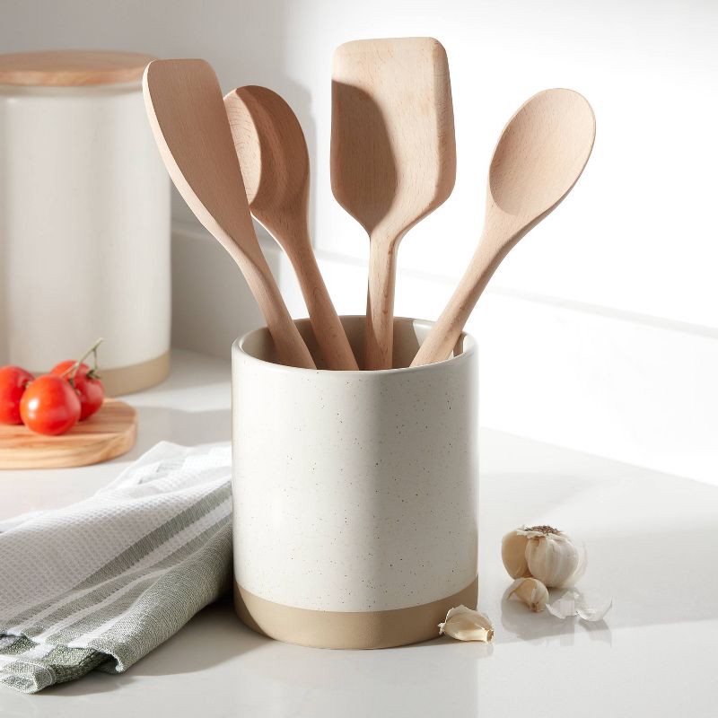slide 2 of 3, Camwood Collection Stoneware Utensil Holder Cream - Threshold™: Kitchen Utensil Storage, Dishwasher-Safe, Hand Crafted, 1 ct