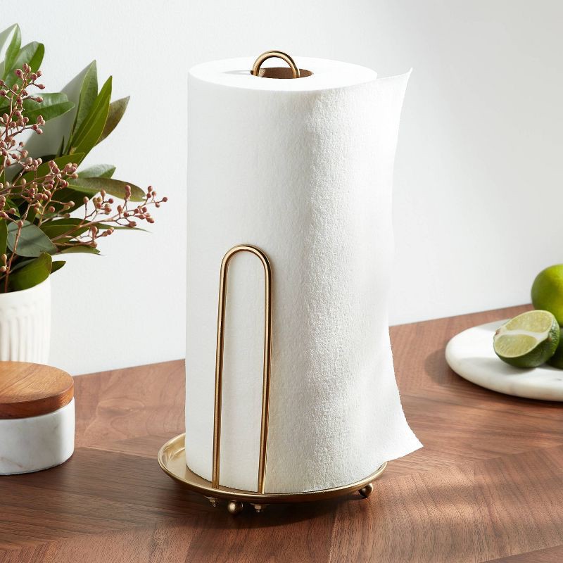 slide 2 of 3, Delavan Collection Metal Wire Paper Towel Holder Gold - Threshold™: Gold Kitchen Accessories, Napkin Holder, Freestanding, 1 ct