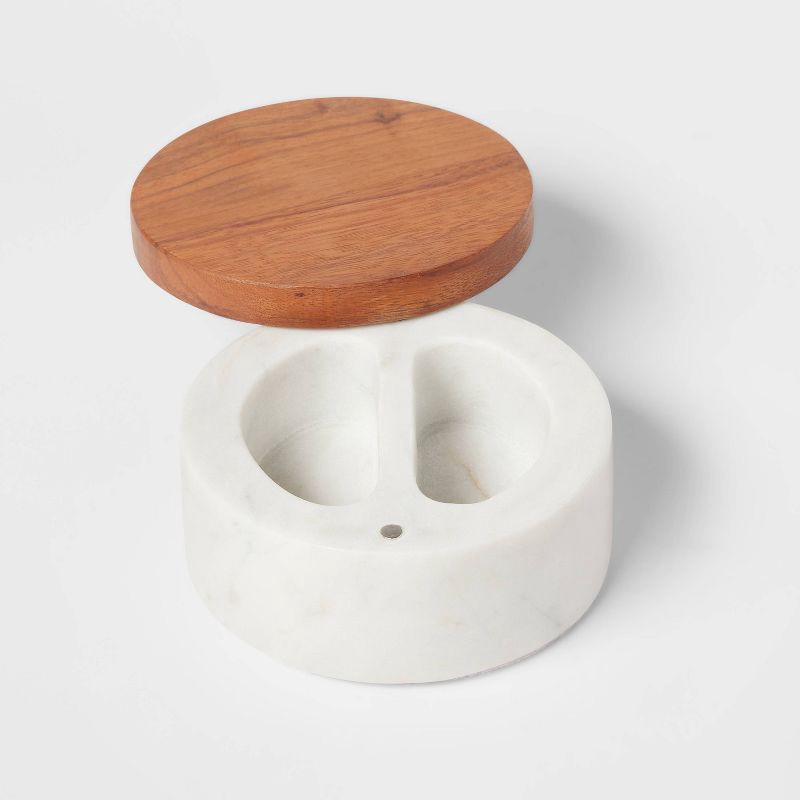 slide 3 of 3, Marble/Wood Salt & Cellar with Wooden Lid - Threshold™: Multicolored Kitchen Mortar & Pestle Accessory, 1 ct