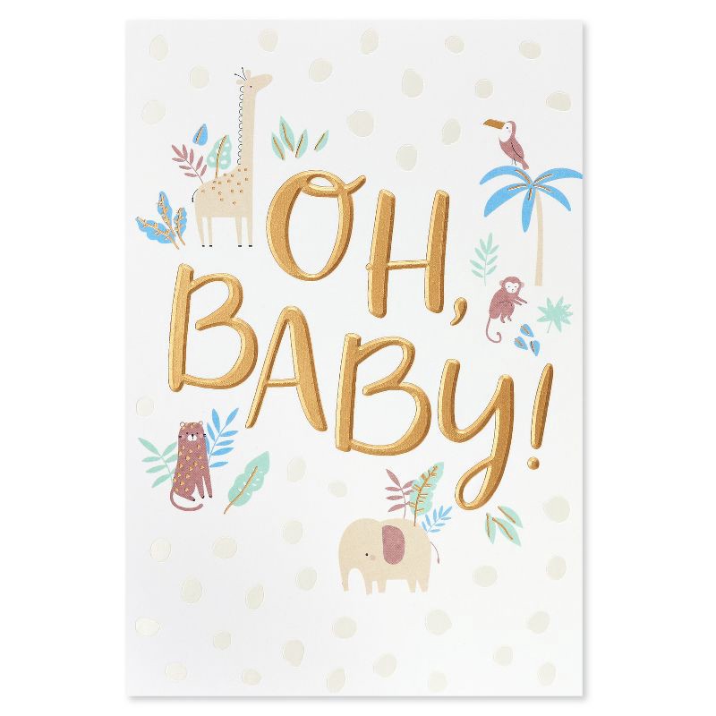 slide 4 of 5, American Greetings Baby Shower Card Oh Baby! Zoo Animals Includes Envelope, 1 ct