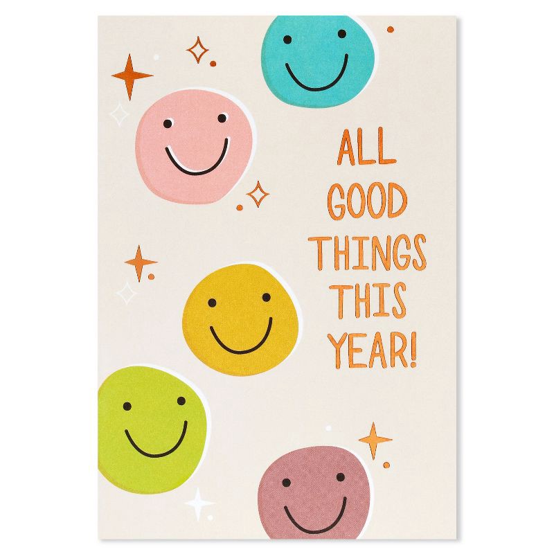 slide 4 of 5, American Greetings Birthday Card All Good Things Smiley Faces Includes Envelope, 1 ct