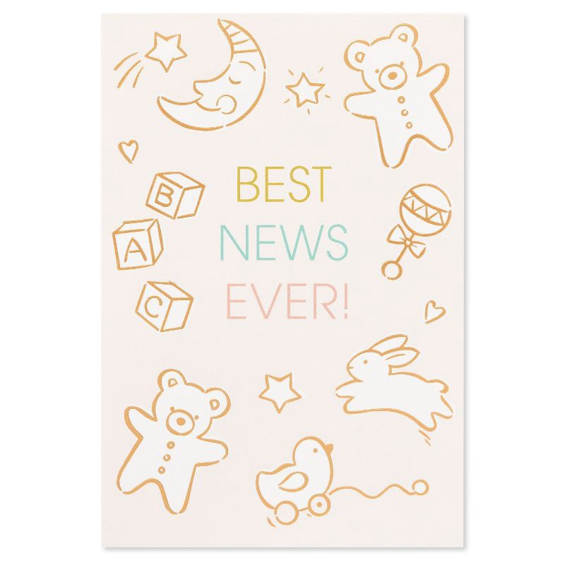 slide 4 of 5, 'Best News Ever' with Baby Icons Baby Shower Card Ivory: Carlton Cards, Welcome Baby, Vertical Fold, Multicolored, 1 ct