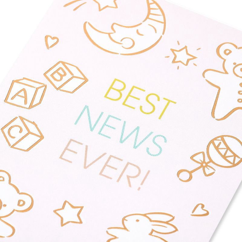 slide 5 of 5, 'Best News Ever' with Baby Icons Baby Shower Card Ivory: Carlton Cards, Welcome Baby, Vertical Fold, Multicolored, 1 ct
