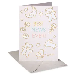 'Best News Ever' with Baby Icons Baby Shower Card Ivory: Carlton Cards, Welcome Baby, Vertical Fold, Multicolored