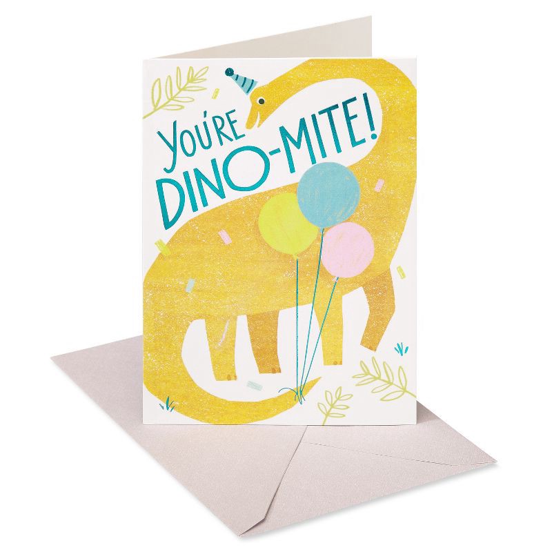 slide 1 of 5, American Greetings Kids' Birthday Card Dino-Mite Dinosaur Includes Envelope, 1 ct
