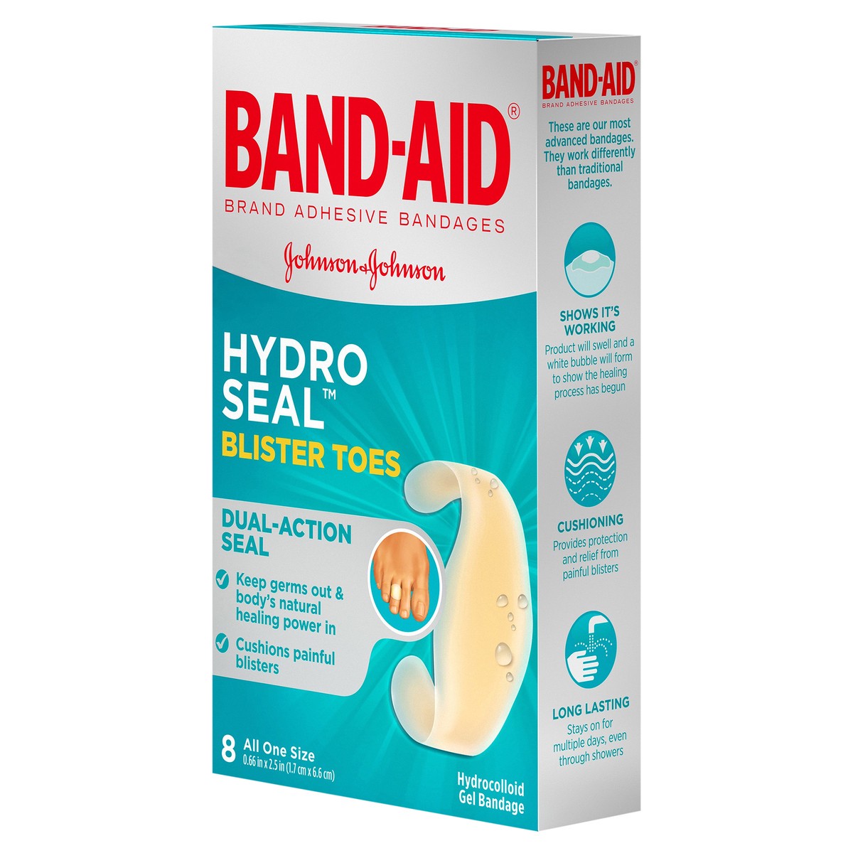 slide 2 of 6, BAND-AID Sterile Hydro Seal Waterproof Adhesive Hydrocolloid Gel Bandages for Toe & Foot Blisters, Cushioning, Waterproof & Shower Proof Blister Pad for Blister Relief, 8 Count, 8 ct