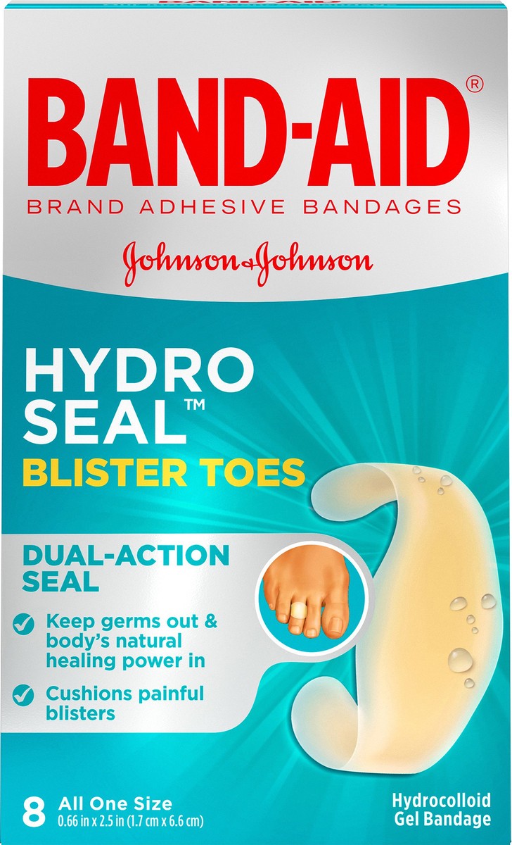 slide 4 of 6, BAND-AID Sterile Hydro Seal Waterproof Adhesive Hydrocolloid Gel Bandages for Toe & Foot Blisters, Cushioning, Waterproof & Shower Proof Blister Pad for Blister Relief, 8 Count, 8 ct