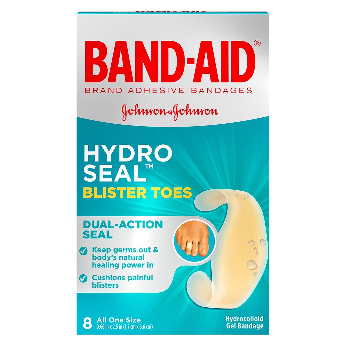 slide 1 of 6, BAND-AID Sterile Hydro Seal Waterproof Adhesive Hydrocolloid Gel Bandages for Toe & Foot Blisters, Cushioning, Waterproof & Shower Proof Blister Pad for Blister Relief, 8 Count, 8 ct