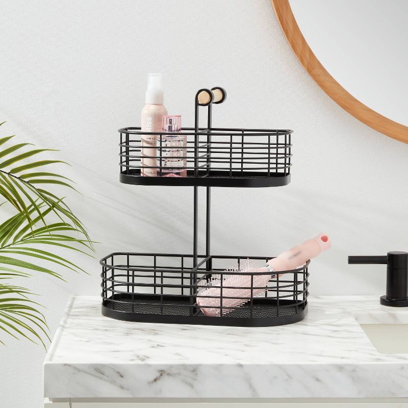 slide 2 of 4, 2 Tier Divided Wire Basket with Wood Handle Black - Brightroom™: Iron Storage & Organization, Decorative Rectangle, 1 ct