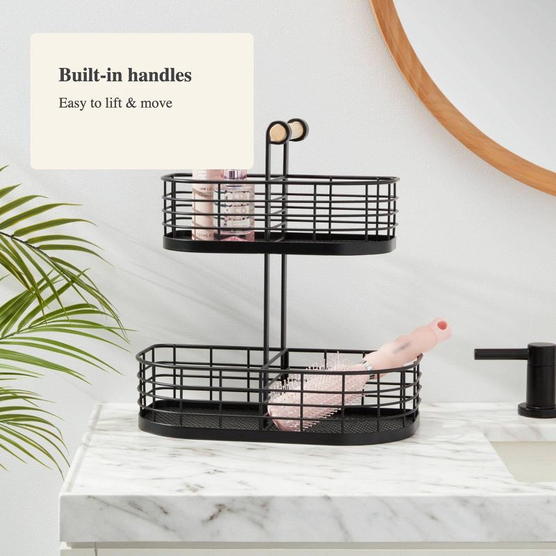 slide 4 of 4, 2 Tier Divided Wire Basket with Wood Handle Black - Brightroom™: Iron Storage & Organization, Decorative Rectangle, 1 ct
