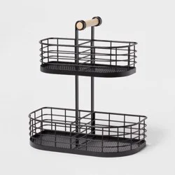 2 Tier Divided Wire Basket with Wood Handle Black - Brightroom™: Iron Storage & Organization, Decorative Rectangle