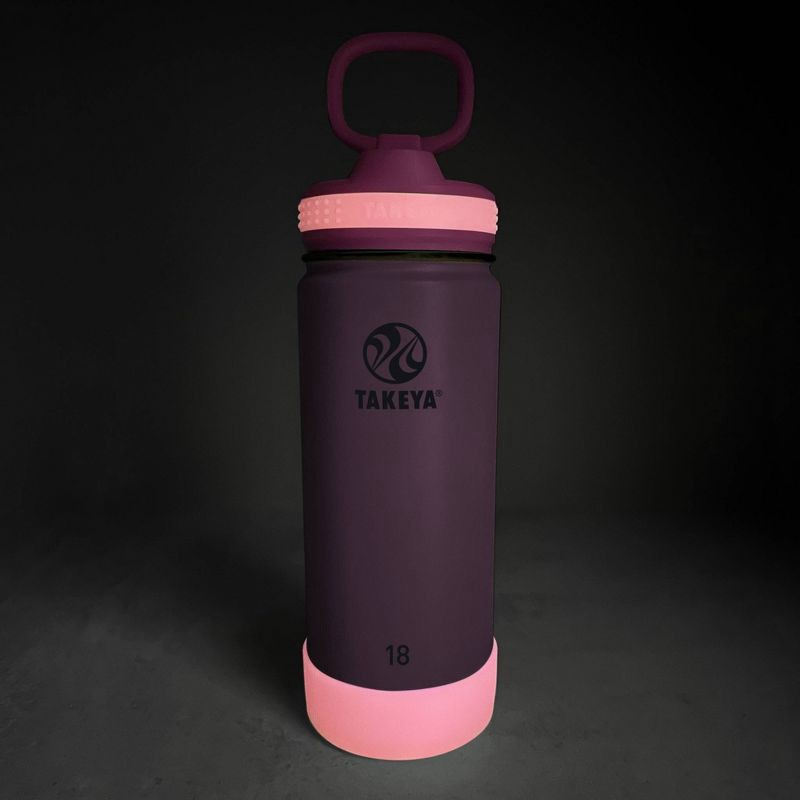 slide 7 of 7, Takeya 18oz Glow-in-the-Dark Insulated SS Water Bottle with Straw Lid - Summer Glow Pink, 1 ct