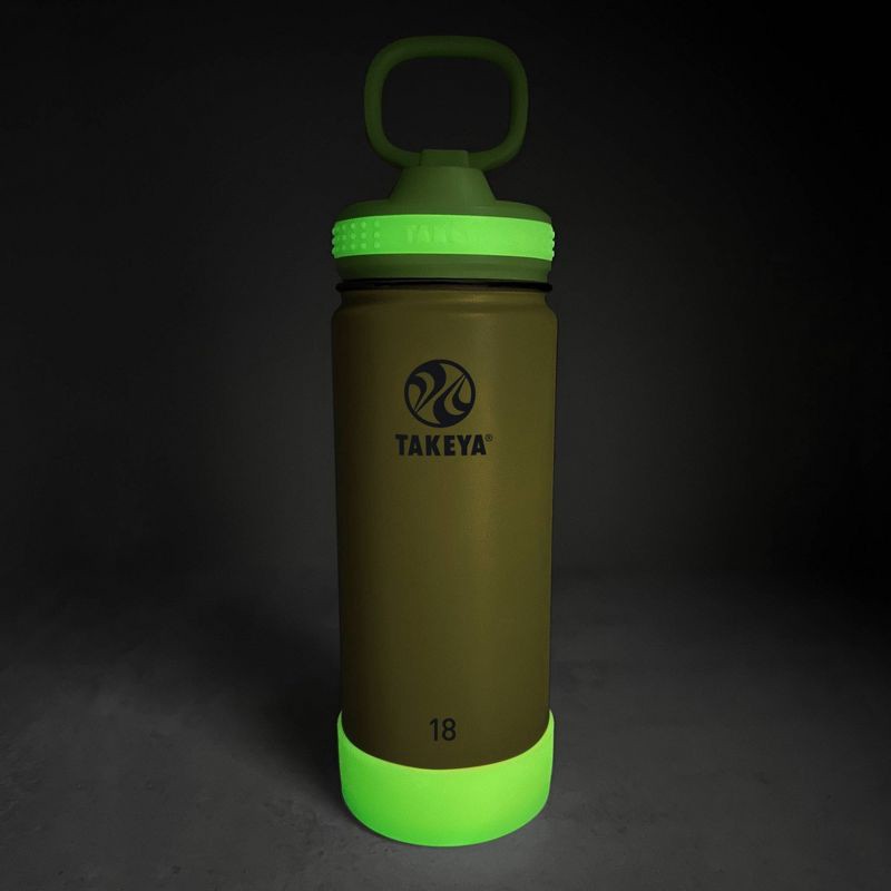 slide 2 of 6, Takeya 18oz Glow-in-the-Dark Insulated SS Water Bottle with Straw Lid - Lightening Green, 1 ct