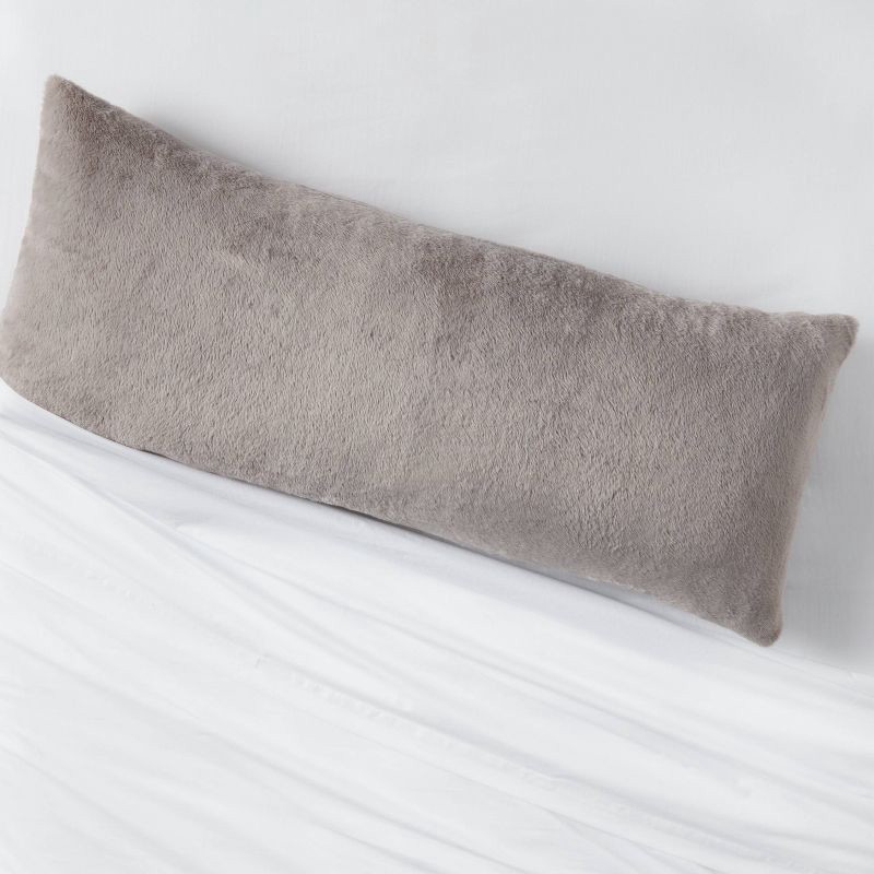 slide 2 of 3, Plush Body Pillow Cover Gray - Room Essentials™: Faux Fur, Zipper Closure, Machine Washable, 1 ct