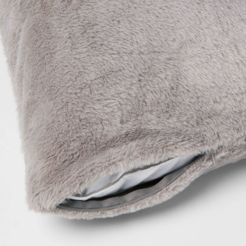 slide 3 of 3, Plush Body Pillow Cover Gray - Room Essentials™: Faux Fur, Zipper Closure, Machine Washable, 1 ct