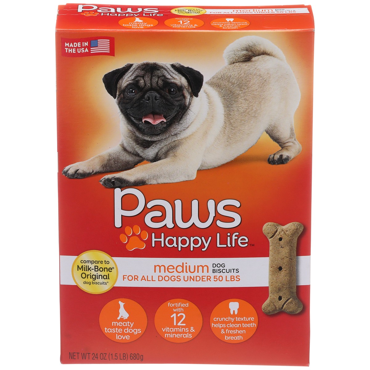 slide 1 of 11, Paws Happy Life Medium Dog Biscuits For All Dogs Under 50 Lbs, 24 oz