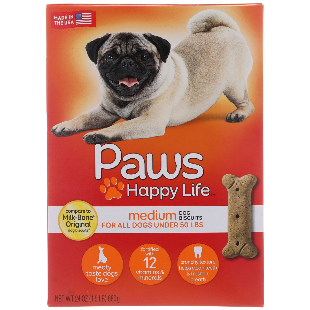 slide 4 of 11, Paws Happy Life Medium Dog Biscuits For All Dogs Under 50 Lbs, 24 oz