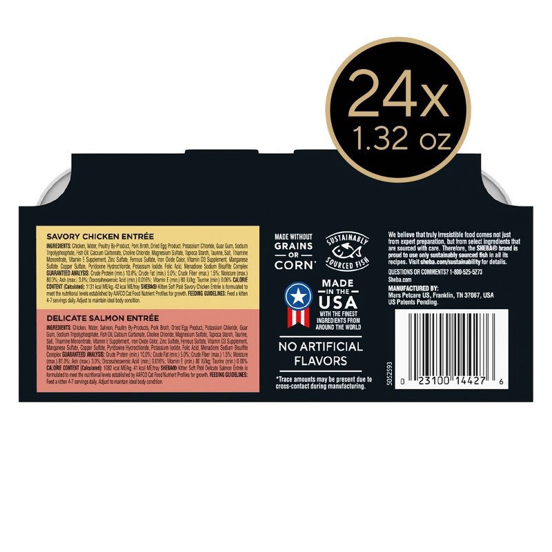 slide 10 of 14, Sheba Perfect Portions Salmon, Chicken and Seafood Flavor Soft Pate Kitten Wet Cat Food - 31.7oz/12ct, 31.7 oz, 12 ct