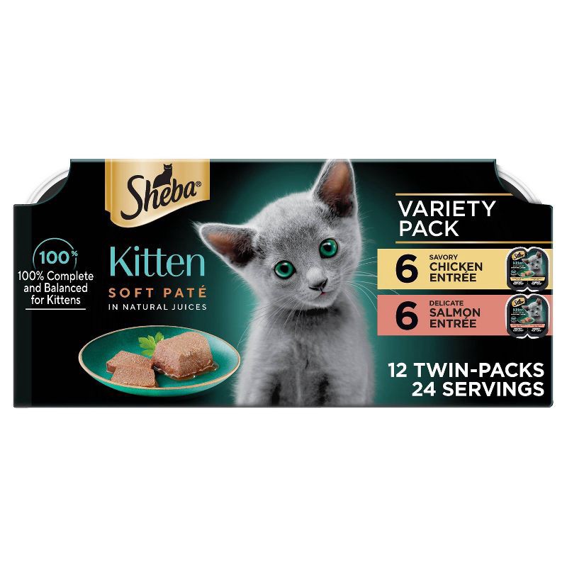 slide 1 of 14, Sheba Perfect Portions Salmon, Chicken and Seafood Flavor Soft Pate Kitten Wet Cat Food - 31.7oz/12ct, 31.7 oz, 12 ct