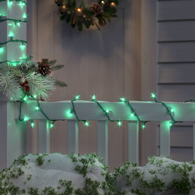 slide 2 of 4, 100ct LED Smooth Mini Christmas String Lights Green with Green Wire - Wondershop™, 100 ct