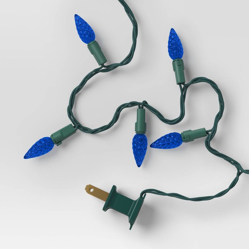 slide 4 of 4, 60ct LED Faceted C6 Christmas String Lights Blue with Green Wire - Wondershop™: Indoor Outdoor, UL Listed, 19.67ft, 60 ct, 19.67 ft