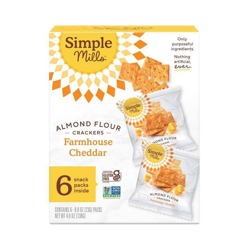 slide 1 of 5, Simple Mills Almond Flour Cracker Farmhouse Cheddar Snack Packs - 4.9oz, 4.9 oz