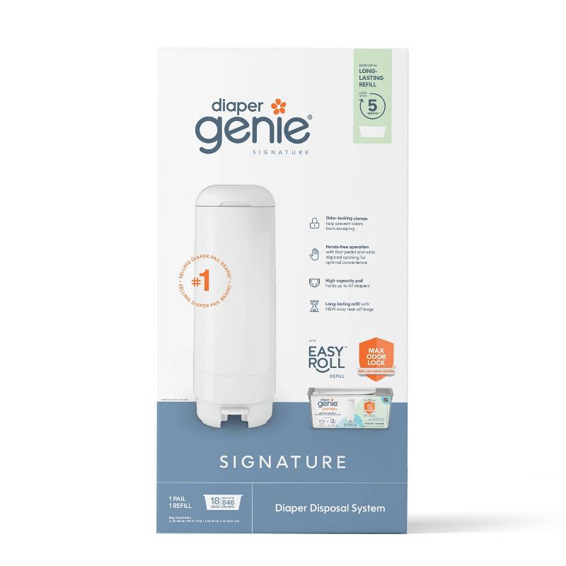 slide 4 of 9, Diaper Genie Signature Diaper Pail with 18 Bags - White, 1 ct