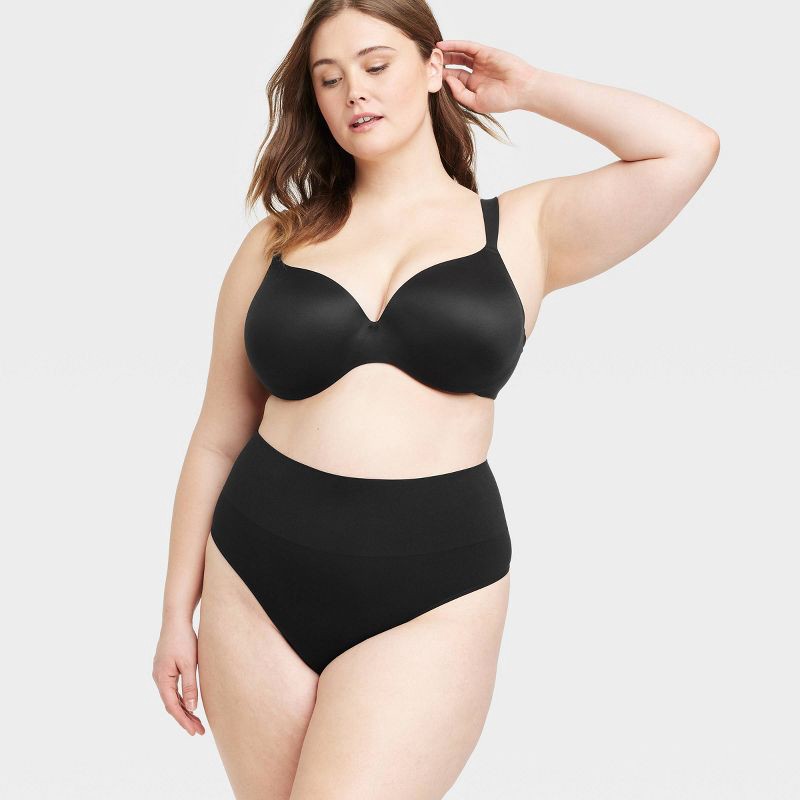 slide 1 of 3, Women's Seamless High Waisted Rise Thong Underwear - Auden™ Black 1X: Lightweight Nylon-Spandex Knit, Plus Size, Machine Washable, 1 ct