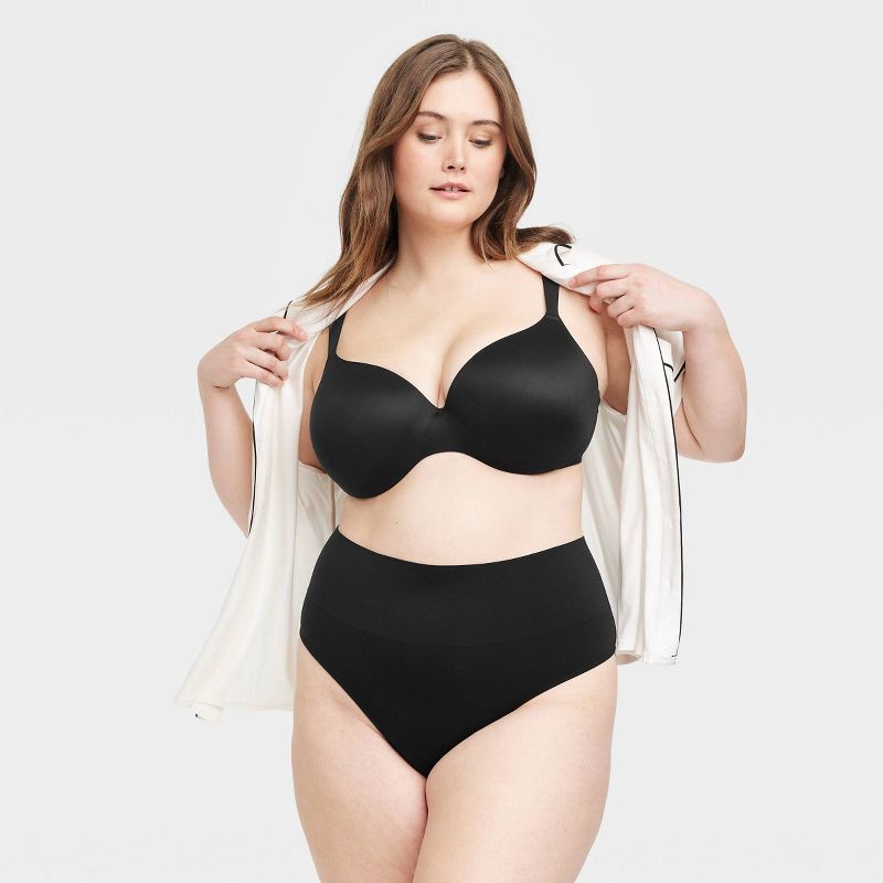 slide 3 of 3, Women's Seamless High Waisted Rise Thong Underwear - Auden™ Black 2X: Plus Size Knit Nylon Spandex, 1 ct