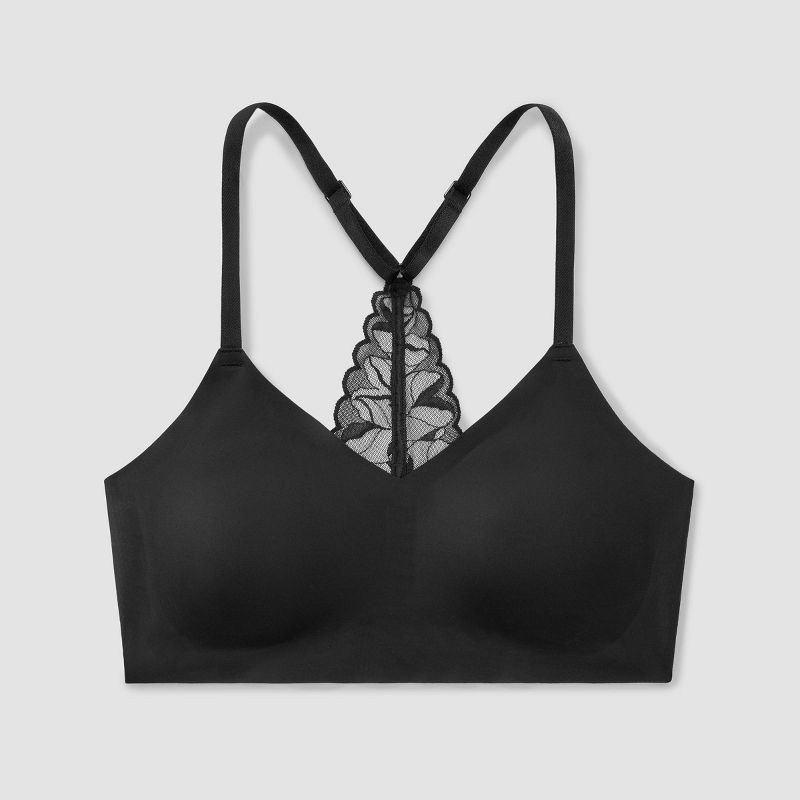 slide 3 of 3, True & Co. Women's Everybody Lace Racerback Bralette - Black XL: Light Support, Removable Padding, 1 ct