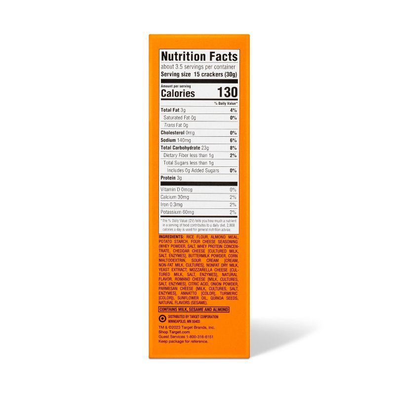 slide 3 of 5, Gluten Free Rice & Almond Flour Four Cheese Crackers - 3.5oz - Good & Gather™, 3.5 oz