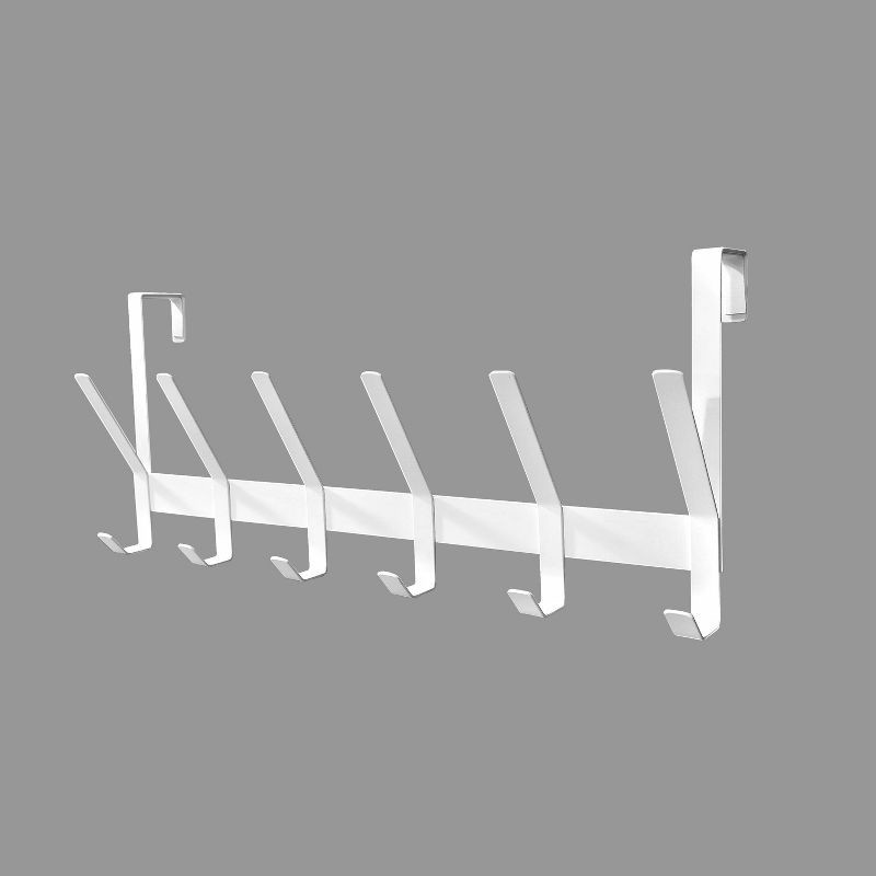 slide 1 of 2, Heavy Duty Over The Door 6 Hooks Rail Matte White - Brightroom™: Steel Door Hanger Rack, Powder-Coated Finish, No Assembly, 1 ct