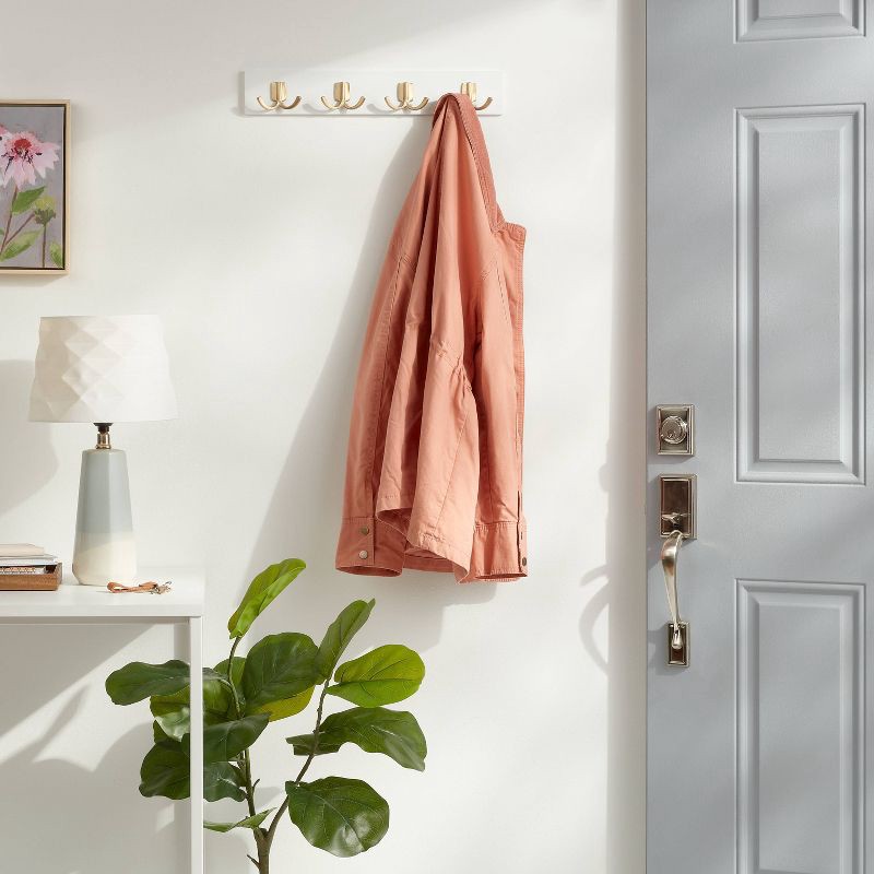 slide 2 of 3, Modern Octopus 4 Rail Gold Hooks White - Brightroom™: Wall Mounted Decorative Hook Rack, Cast Aluminum, 18" Length, 1 ct