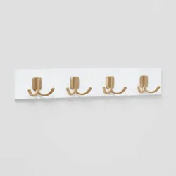 Modern Octopus 4 Rail Gold Hooks White - Brightroom™: Wall Mounted Decorative Hook Rack, Cast Aluminum, 18" Length