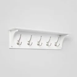 Wood Entryway with Shelf Ivory - Threshold™: Wall Mounted Coat Rack with 5 Hooks, Silver Plated Finish