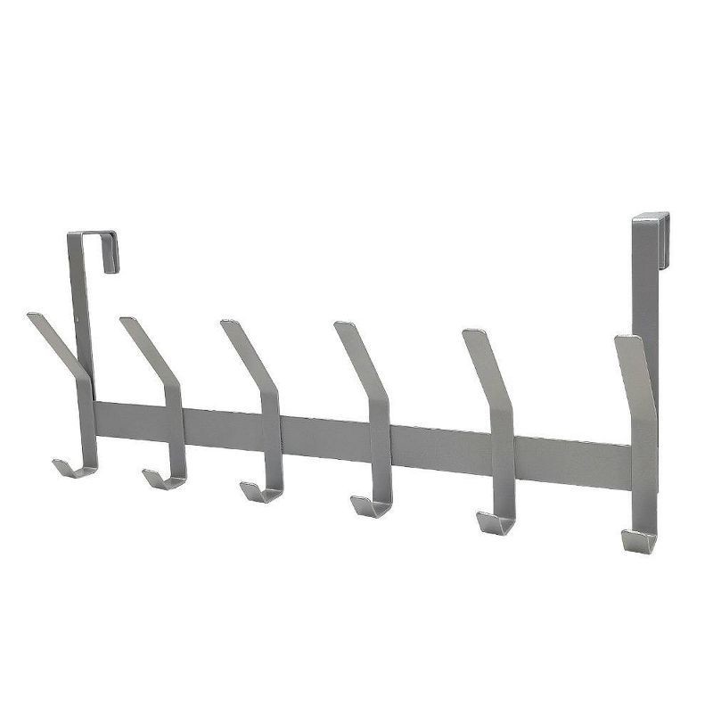 slide 1 of 2, Heavy Duty Over The Door 6 Hooks Rail Matte Gray - Brightroom™: Steel Door Hanger Rack, Powder-Coated Finish, No Assembly, 1 ct